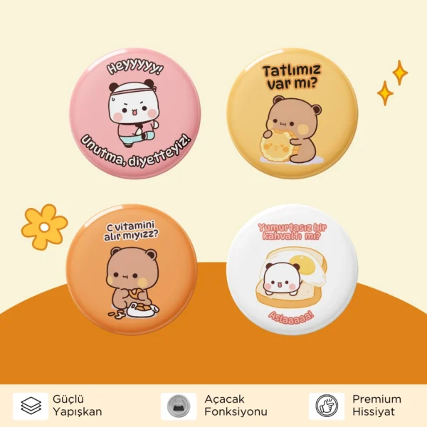 Bubu Dudu 4'lü Buzdolabı Magnet Set Eğlence Temalı - Güçlü Mıknatıs