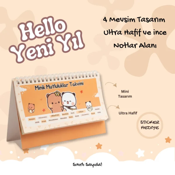 Bubu Dudu 2026 Mini Boy Masaüstü Takvim - 4 Mevsim Tasarım - Ultra İnce ve Hafif